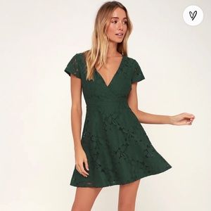 Lulu’s Tia dark green lace skater dress